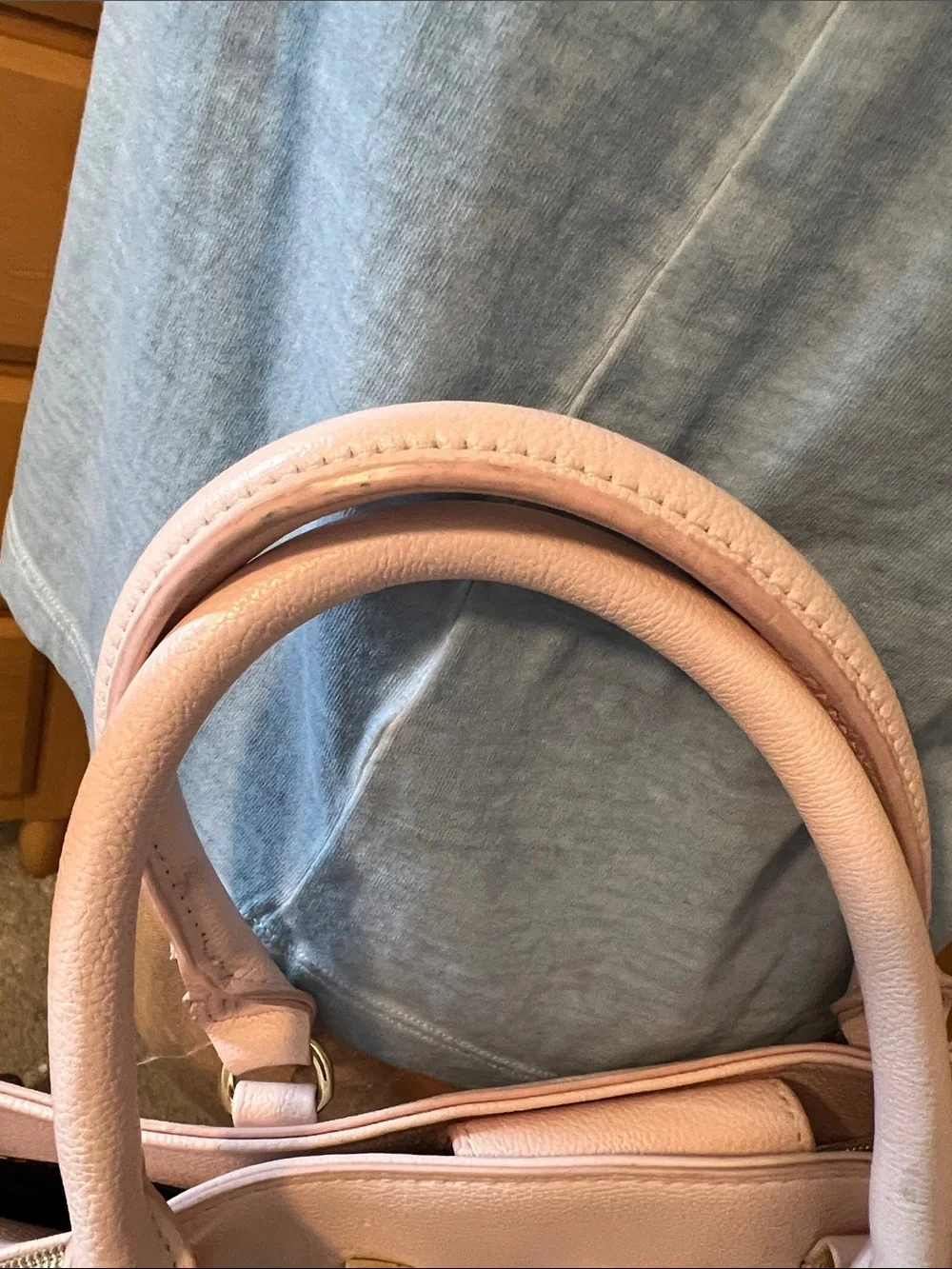 Betsey Johnson Pink and Cream Striped Satchel with Bow Charm